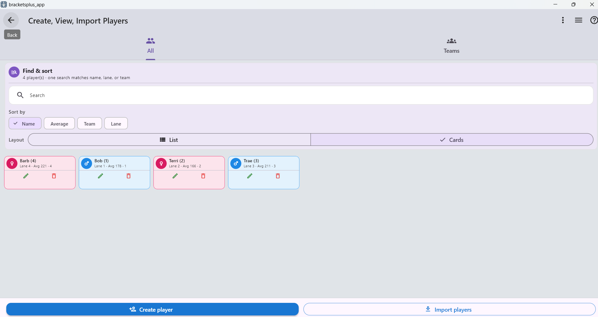 Create, view, and import players