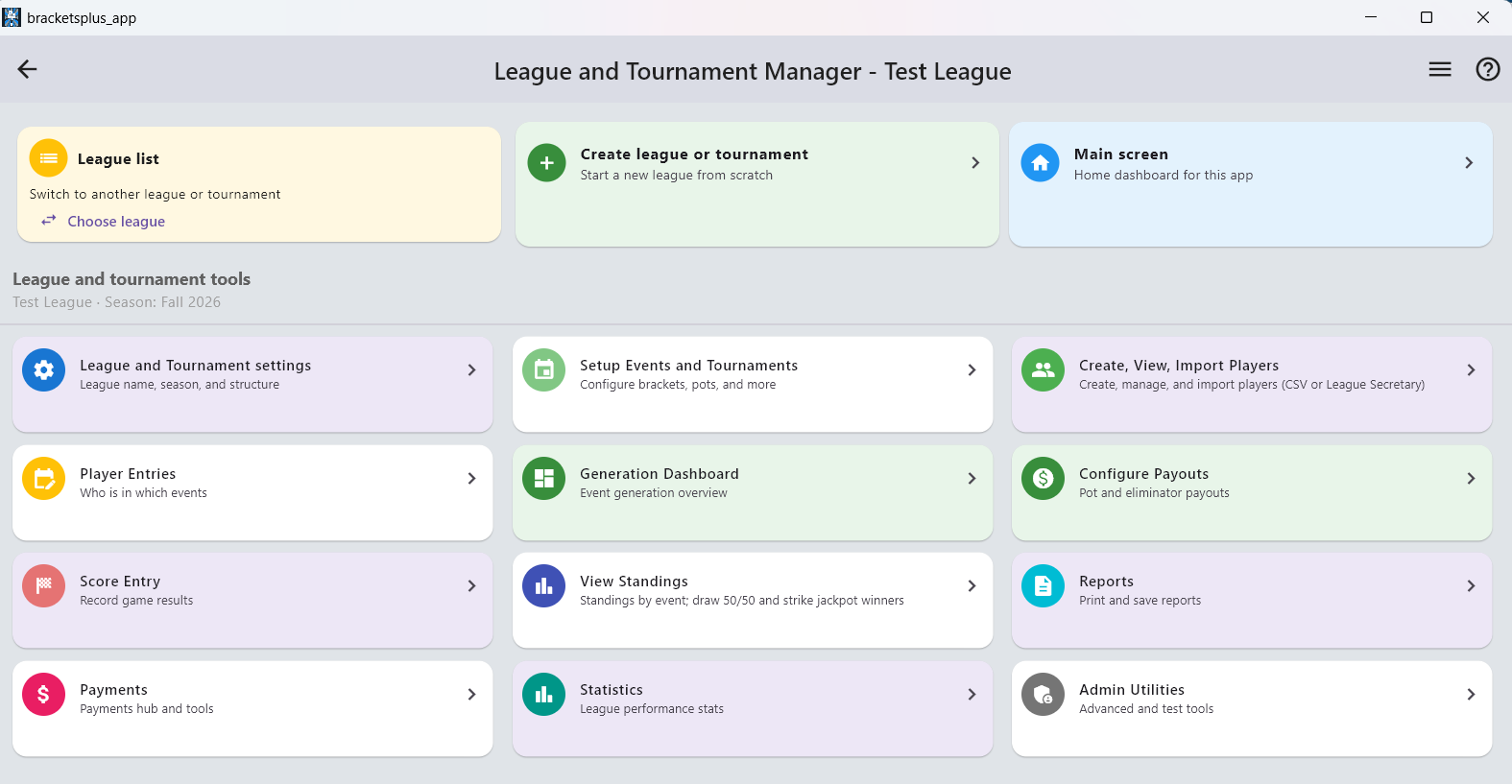BracketsPlus league and tournament manager dashboard